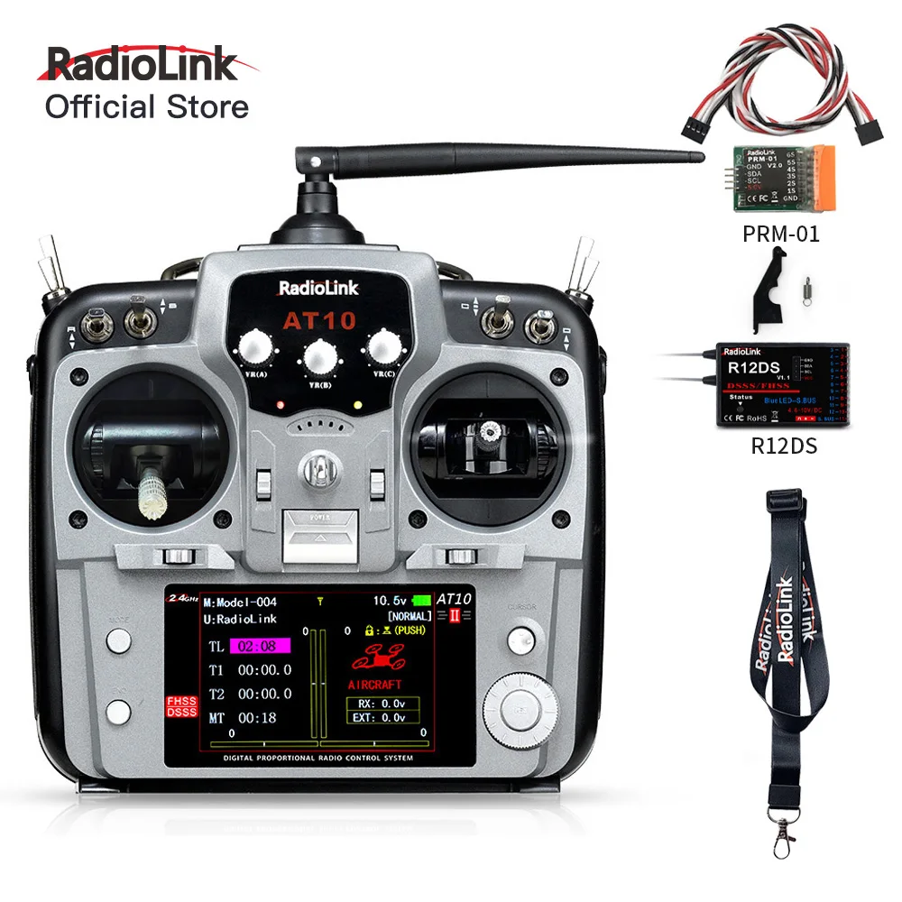 Radiolink AT10II 12 Channels RC Transmitter and Receiver R12DS 2.4G Radio Remote Controller for RC Drone Fixed Wing Airplane