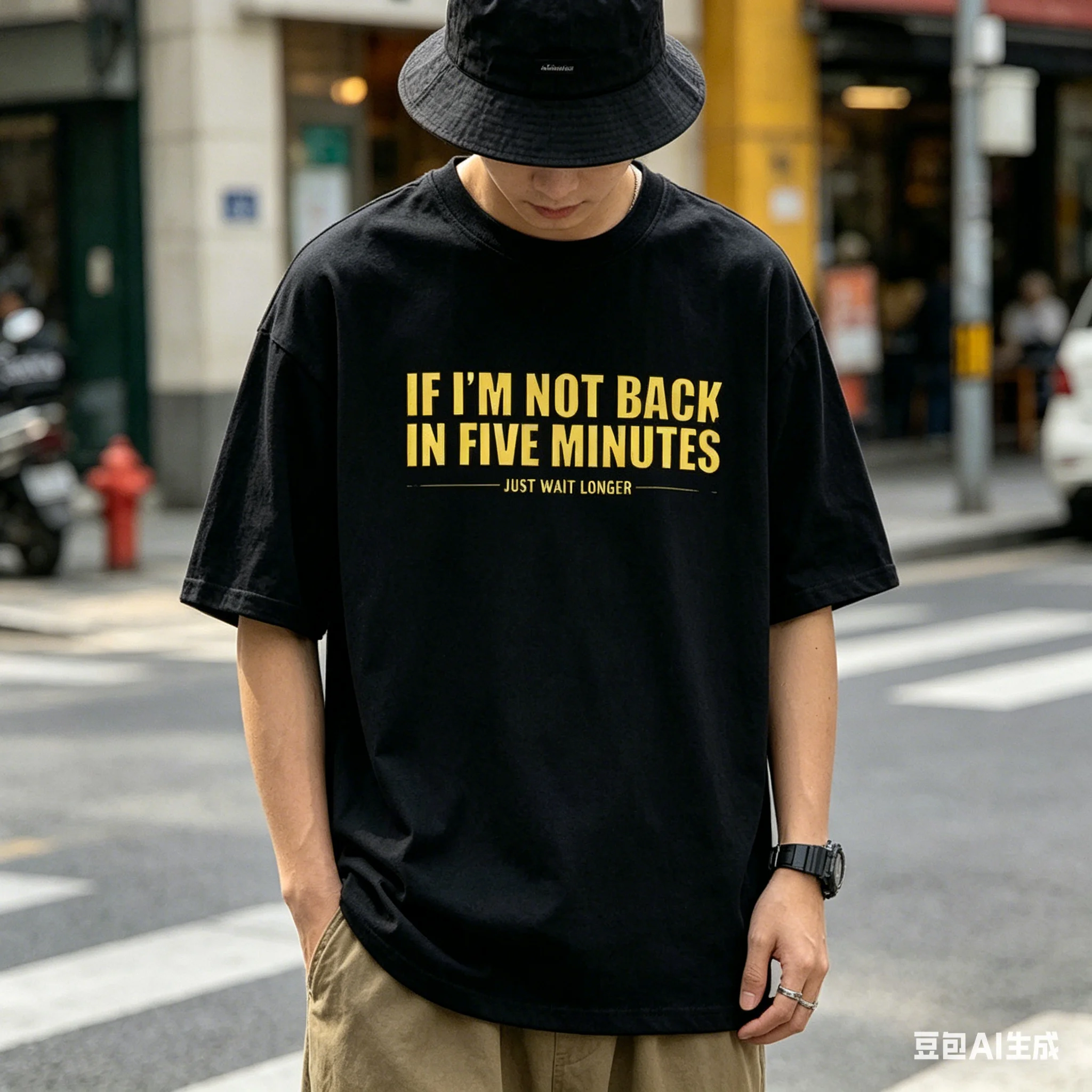 If I'm Not Back In Five Minutes Just Wait Longer Men T-shirt Fashion Unisex Streetwear Funny Quote Tops Ropa Hombre Masculinas