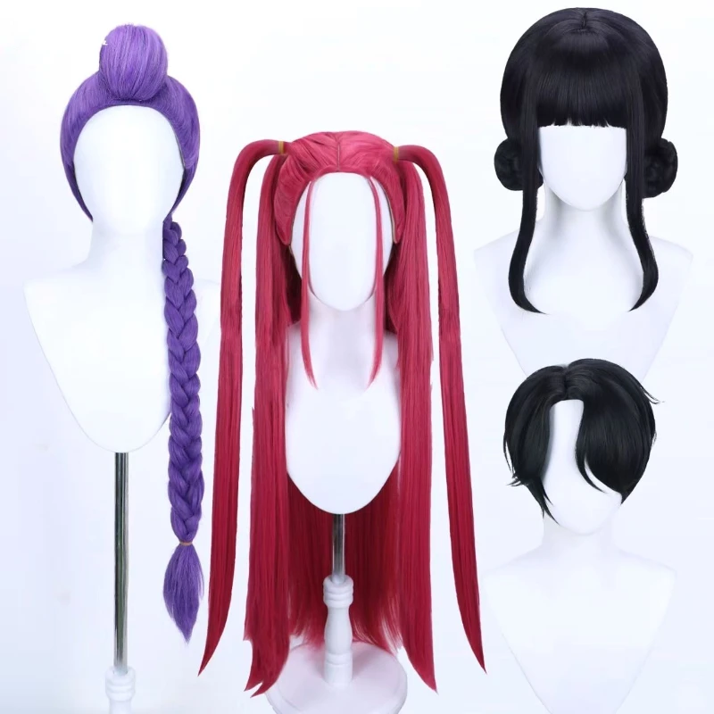 Kpop キッズガールズコスプレウィッグミラルミゾイデーモンハンターズ紫黒赤ロングヘアハロウィンパーティーコスチュームアクセサリー