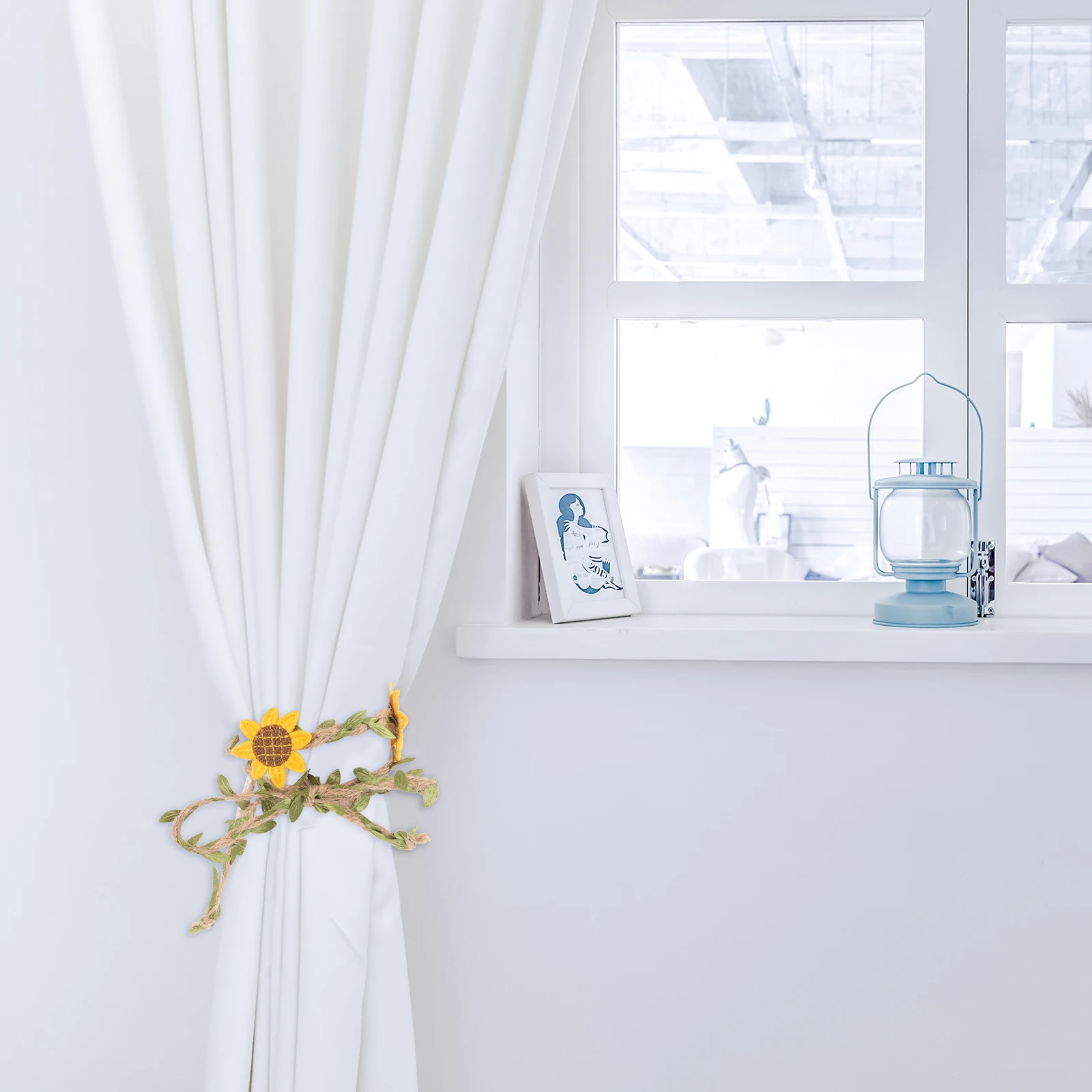 

Adjustable Rope Curtain Ties in Green Sunflower Vine Pattern Sturdy Jute Material for Drapery Holdbacks Replacement