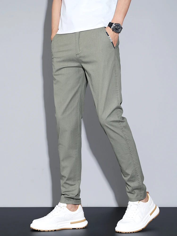 코튼 얇은 남성 비즈니스 캐주얼 바지 여름 스트레이트 슬림 피트 패션 스트레치 솔리드 바지 한국 남성 바지 사이즈 28-38