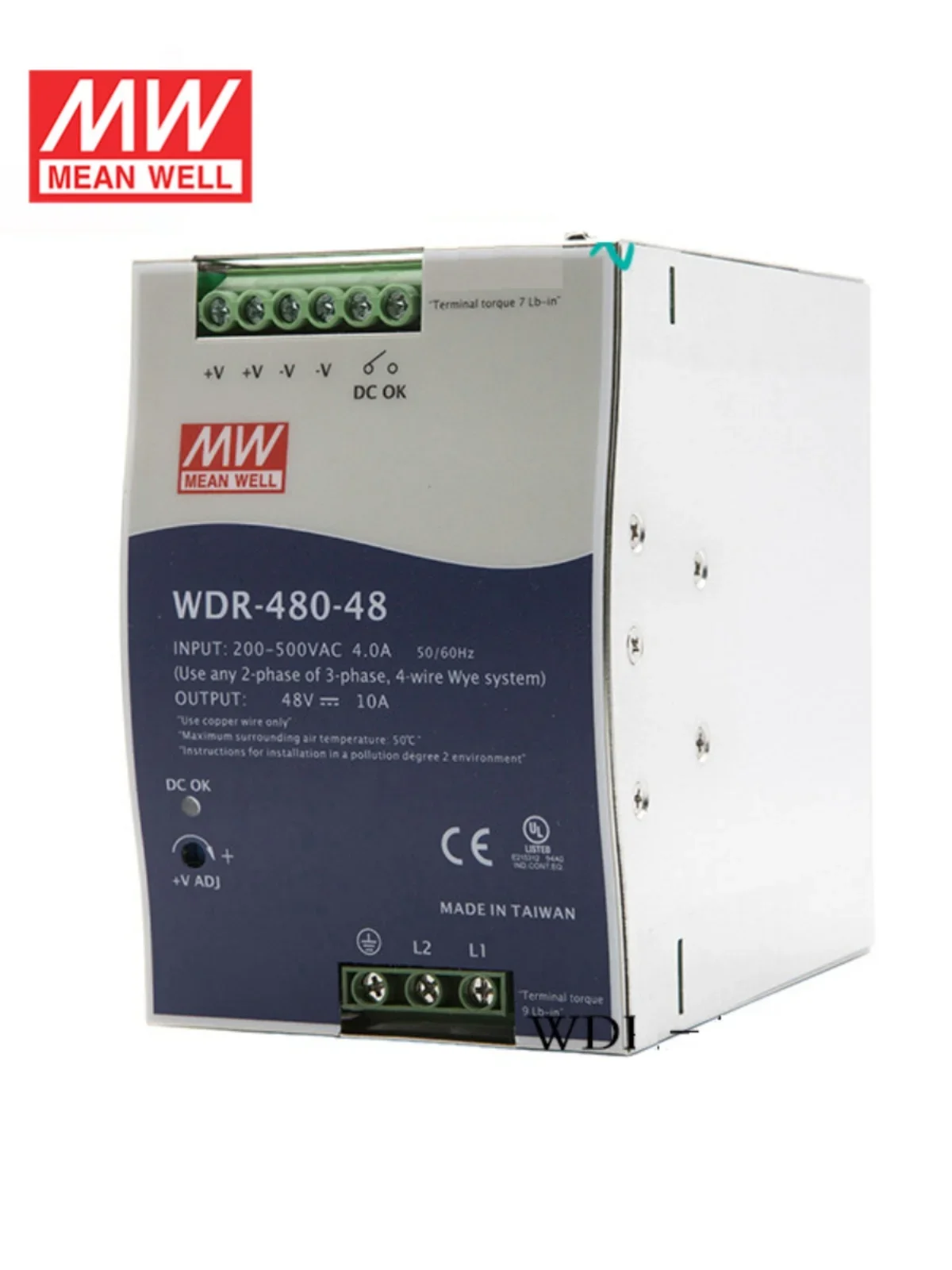 Taiwan Mingwei WDR-480 Rail 480W Switching Power Supply 380V To 24V 48V MW Industrial Control PFC