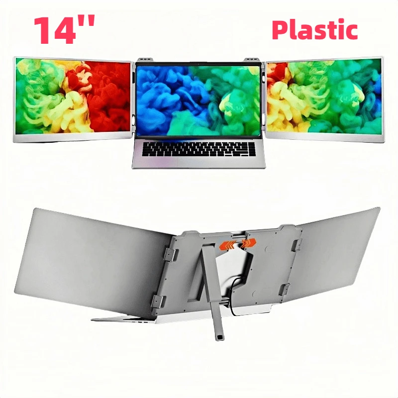14 Inch Dual Portable Monitor FHD 1080P IPS, 360° Foldable Laptop Screen Extender, USB-C HDMI for Mac/PC/PS5, 120% sRGB, Triple