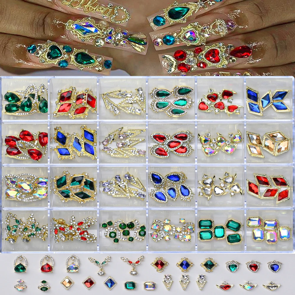 

120pcs Mixed Luxury Nail Charms 3D Glitter Alloy Diamond Rhinestone Crystal Nail Accessories Shiny Jewelry for Nail Decoration