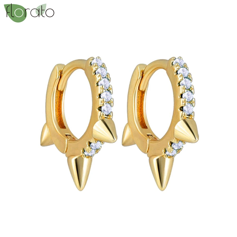 

2024 New Punk Style Rivet Hoop Earrings for Women 7/9mm Minimalist Zircon Small Earrings Fashion Ear Accessories Gift