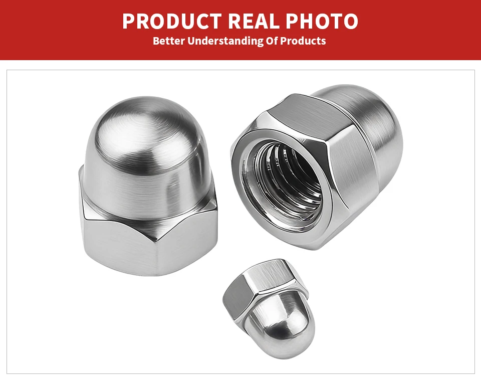 DIN1587 304 Edelstahl-Maulbeinmuttern M3 M4 M5 M6 M8 M10 M12 M14 M16 Dekorative Rostfreie Befestigungselemente für Möbel und Ausrüstung – Detail 6