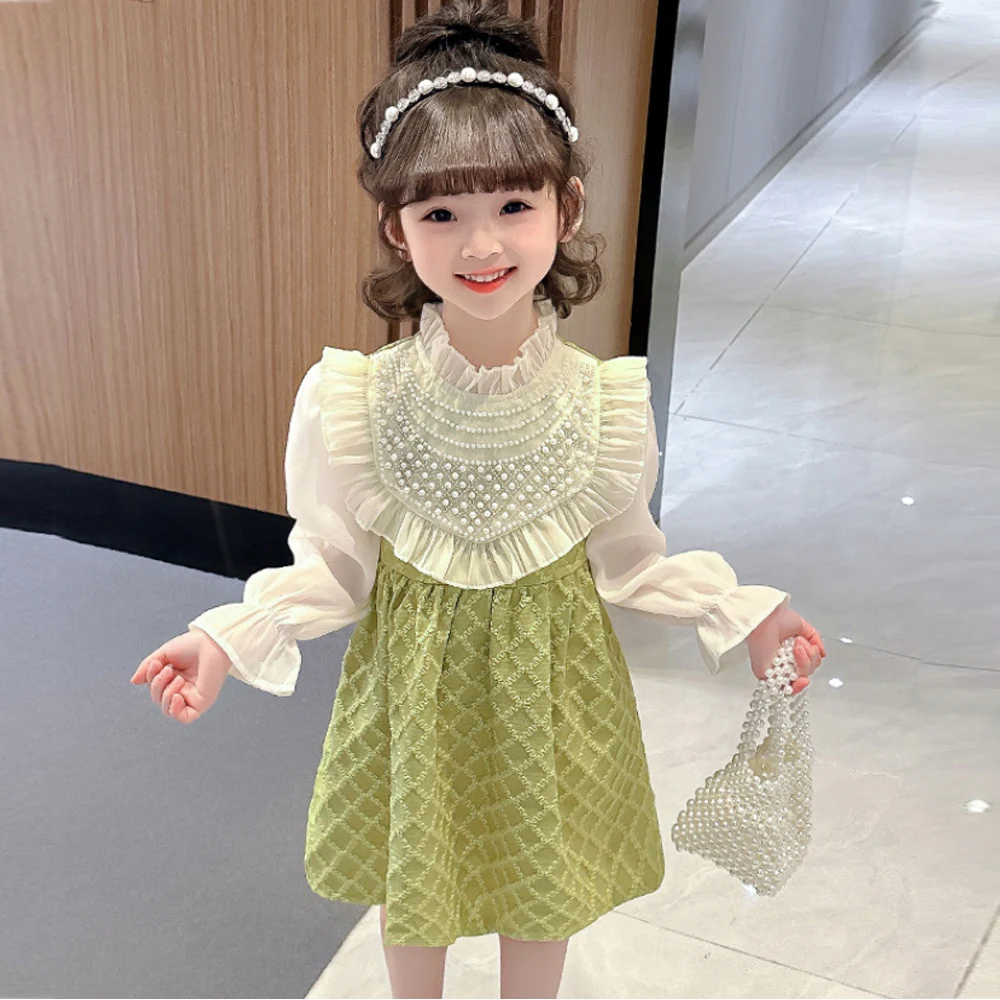 Spring Autumn toddler kids Girl\'s Clothes 2-7 T Baby\'s Birthday Princess Party Dresses Fashion Design Pearl Dress for girl cloth