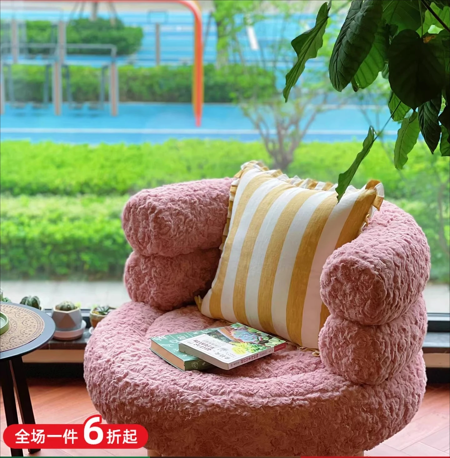 Single chair retro cream wind lamb wool single sofa casual back chair girls bedroom lazy sofa chair