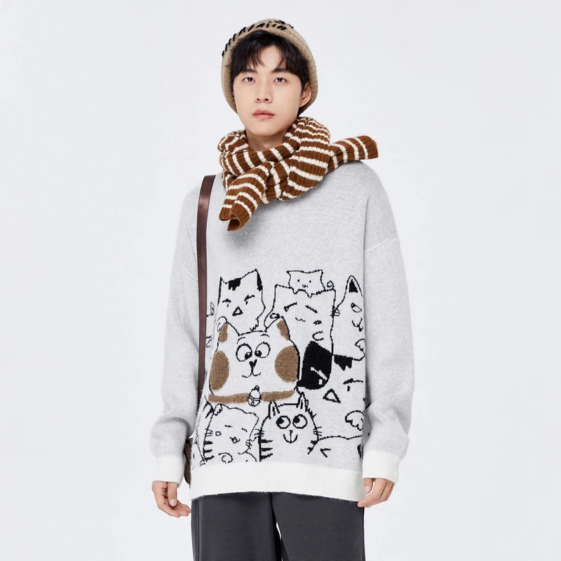 Semir Sweater Men 2024 New Winter Knitted Sweater Loose Trendy Cat Korean Version Dropped Shoulder Comfortable Round Neck Top