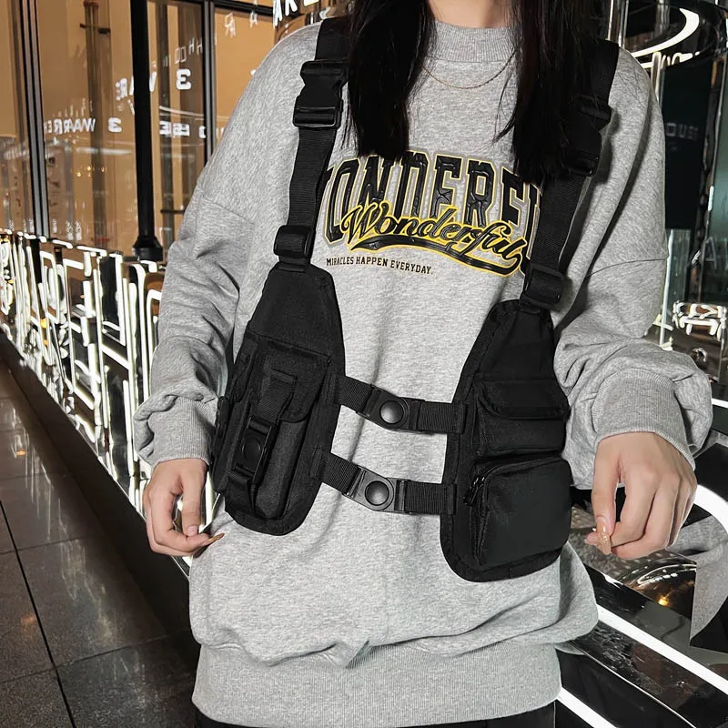 التكتيكية الصدر تلاعب حقيبة الهيب هوب الشارع الشهير سترة حقيبة للجنسين الصدر حزمة قابل للتعديل أكياس قبل الصدر رجل سترة رياضية في الهواء الطلق على ظهره