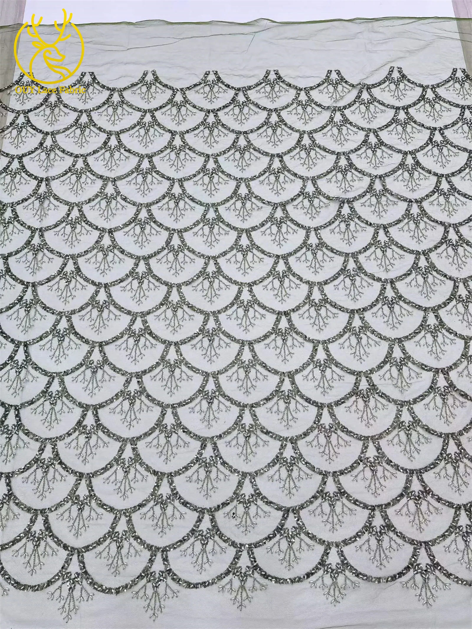 5 Yards französischer Pailletten-Spitzenstoff, afrikanischer Spitzenstoff, nigerianischer Tüll-Mesh-Spitzenstoff für Braut, Hochzeit, Heimdekoration – Detail 25