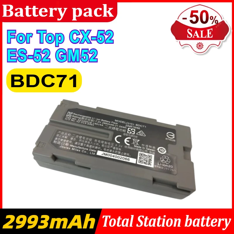 

BDC71 Rechargeable Battery for Top CX-52 ES-52 GM52 Total Station Li-ion Battery 7.2V 2993mAh
