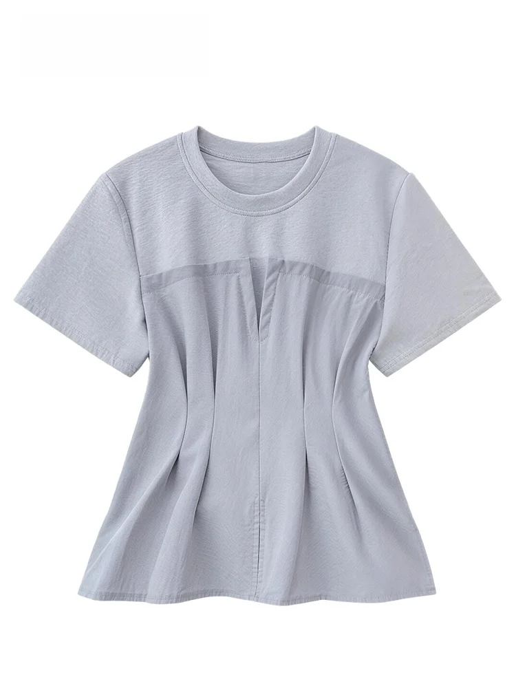 

Casual round Neck Short Sleeve T-Shirt Women plus Size Summer New Style Fashionable Versatile Loose Fit Polyester Fiber Top
