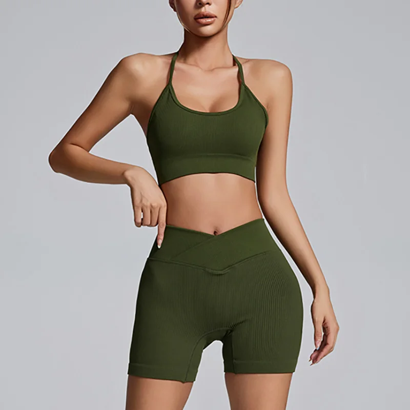 Yoga Short Sets Seamless SportsWear Women Sport Outfit For Woman Crop Top Mini Shorts Suit Workout Clothes Athletic Wear