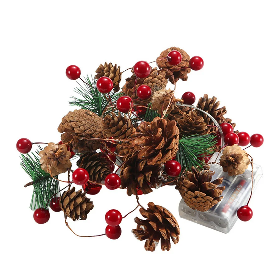 Pinecone-Cadena de luces de Navidad con batería para árbol de Navidad, guirnalda de luces de hadas con forma de campana de bayas, decoración de vacaciones, 20led