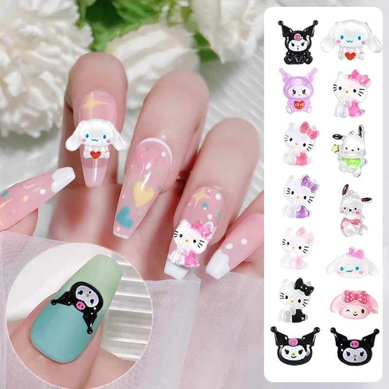 Sanurgente Cartoon Nail Charms, Kit Strass Flatback, Kawaii Hello Kitty, Kuromi Cinnamoroll, Bijoux DIY Crafts, 10Pcs