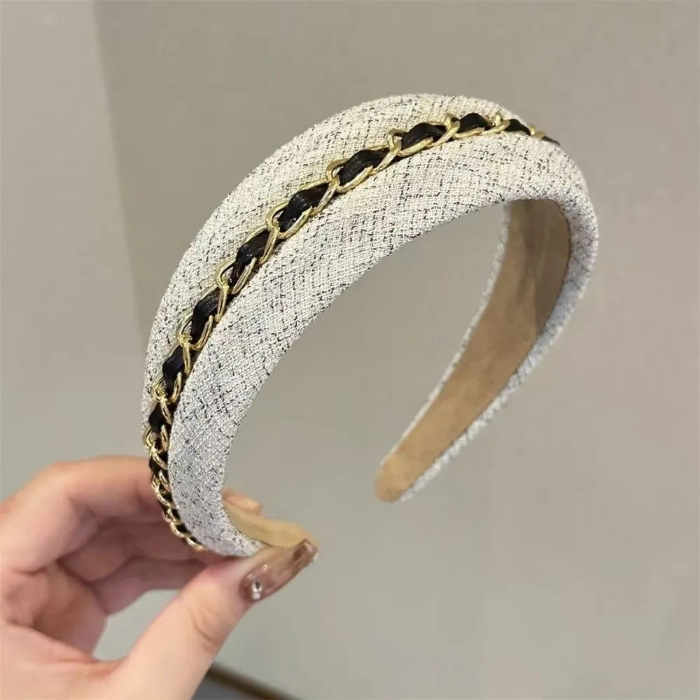 Fashion Non Slip Headbands for Women Spa Headband Wide-Brimmed Chain Hairbands Retro Comfortable Hair Band Hair Accessories