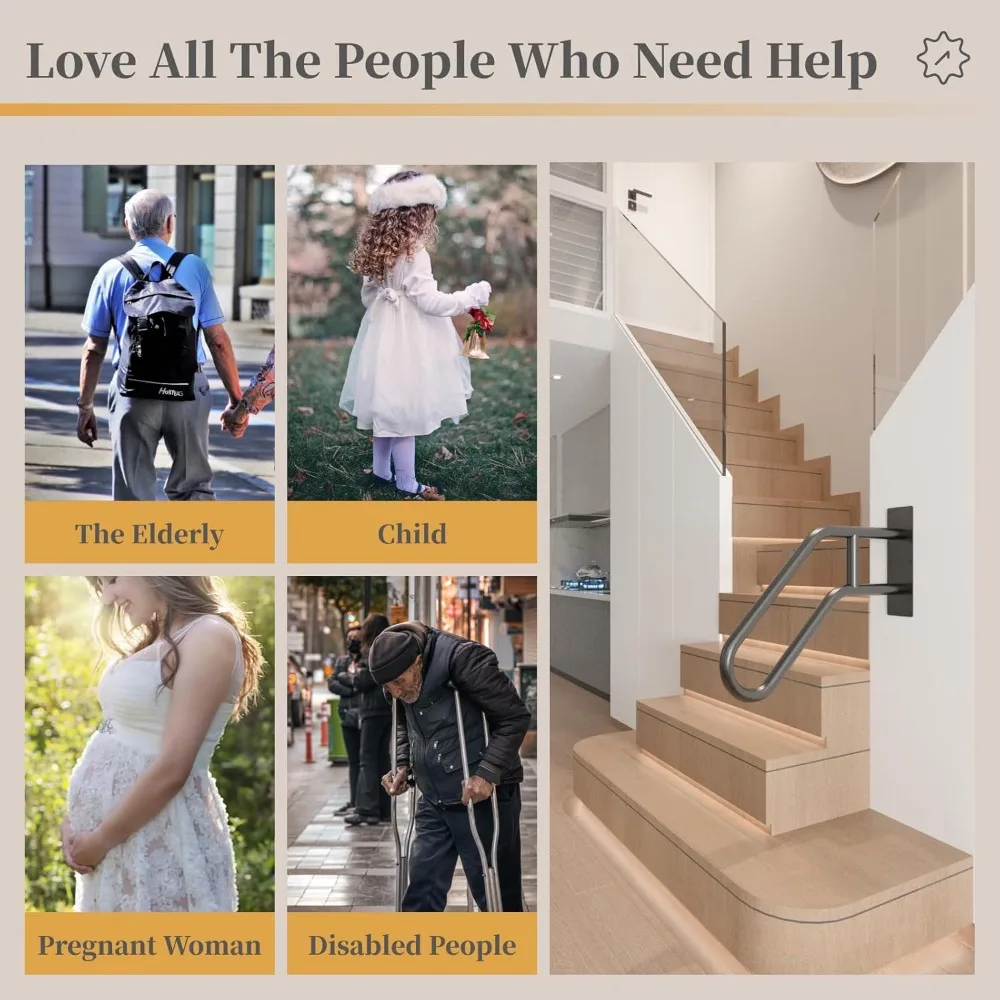 درابزين سلالم مثبت على الحائط في الهواء الطلق لعدد 1-3 خطوات - درابزين على شكل حرف U لسلامة المرآب والشرفة والساحة والحديقة