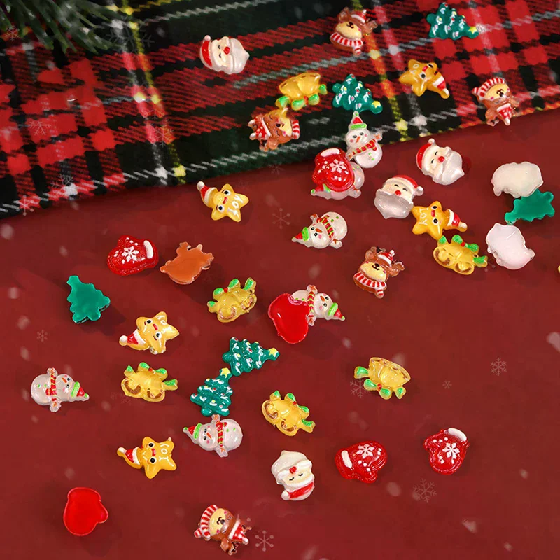 /ACR/50PCS Cute Cartoon DIY Christmas Resin Series Nail Charms Santa Claus Snowman Reindeer Nail Art Decoration For Manicure