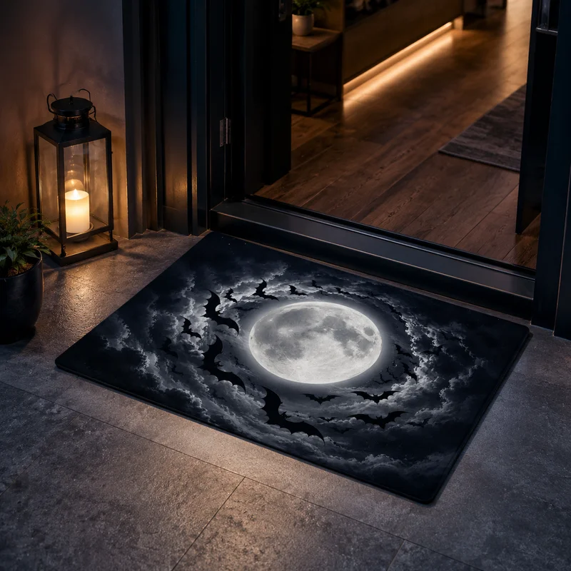 VIKAMA Swirl Cloud Bat Doormat Soft Non Slip Indoor Outdoor Entryway Rug Halloween Home Decor