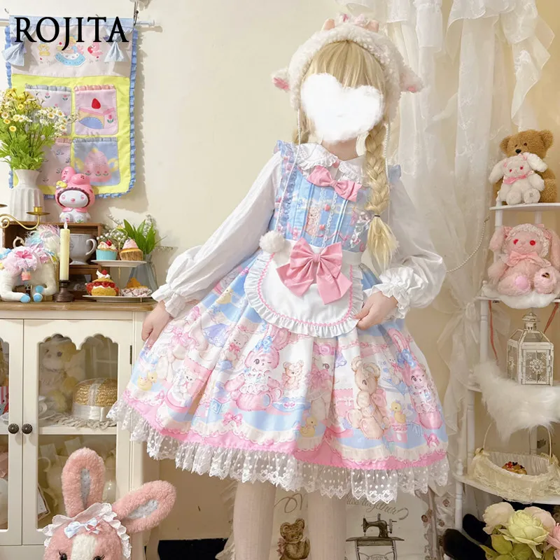 

Lolita Sweetheart Rabbit Bear Dress Sweet and Cute JSK Strap Dress Sleeveless Cartoon Lolita Dress for Women 2026 New