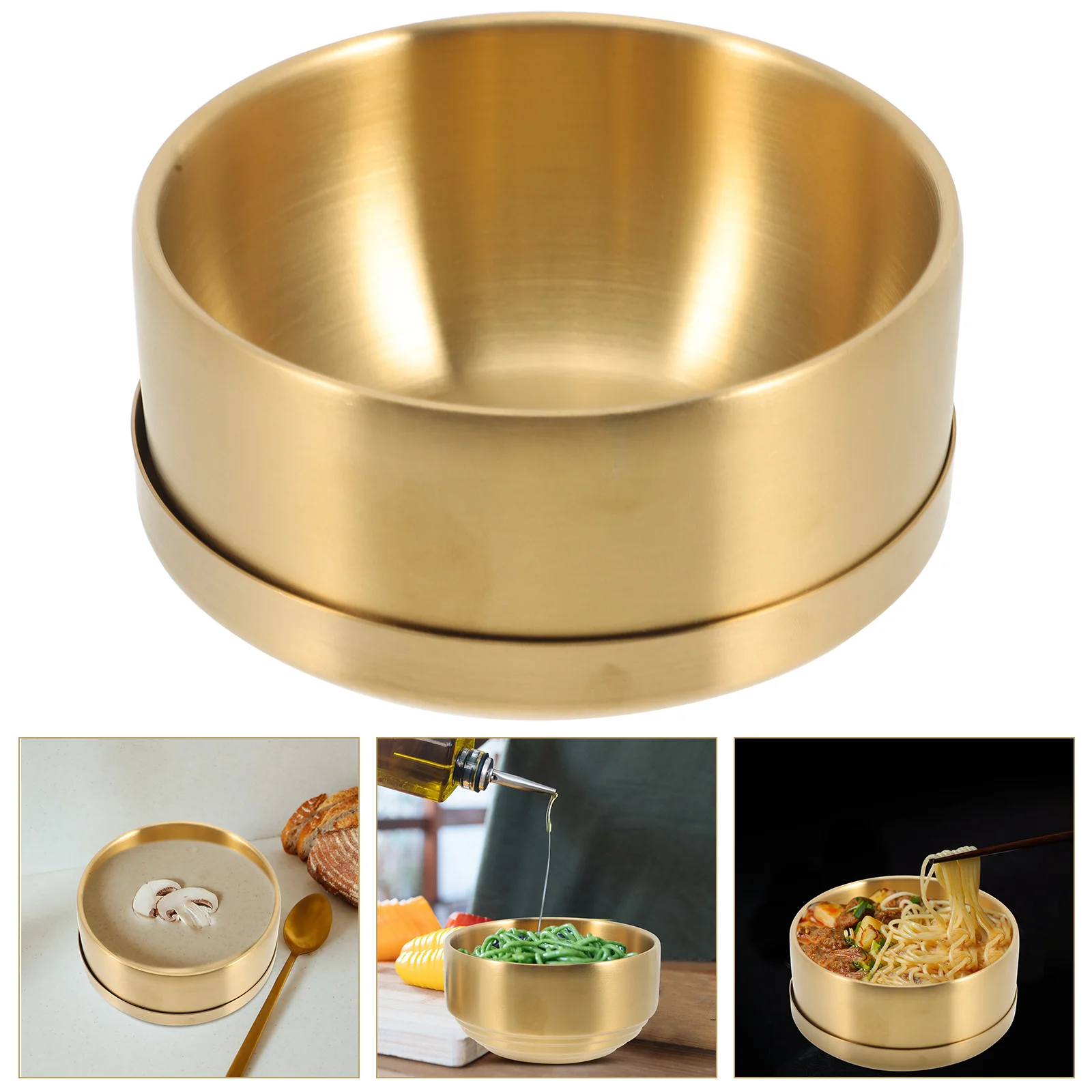 

Double Layer Stainless Steel Bowl with Lid Heat Resistant Round Kitchen Supply Safe Healthy for Daily Needs