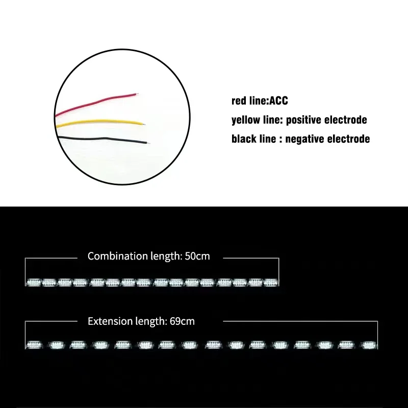 2Pcs DRL LED Daytime Running Light Strip Flexible Waterproof Headlight Turn Signal Yellow Lamp Car Decorative Driving Lights 12v