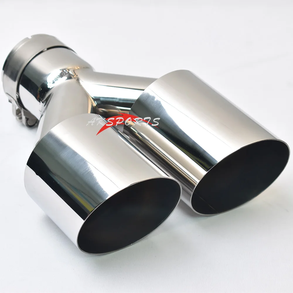 

1 Pc Universal Dual Layer Stainless Steel Exhaust Pipe Double Shiny Muffler Tip with Slashed Outlet Edge for Car Performance