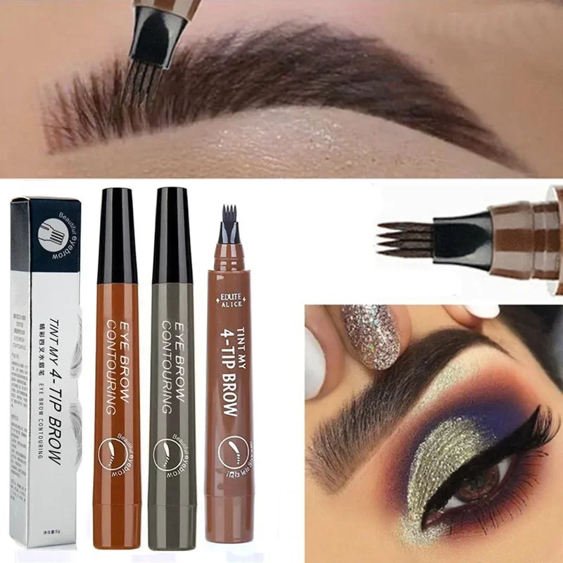 Lápices de cejas de 4 puntos, lápiz líquido para cejas resistente al agua, maquillaje cosmético, lápiz para cejas con microcuchilla, lápiz para cejas de larga duración con punta de 4 tenedor