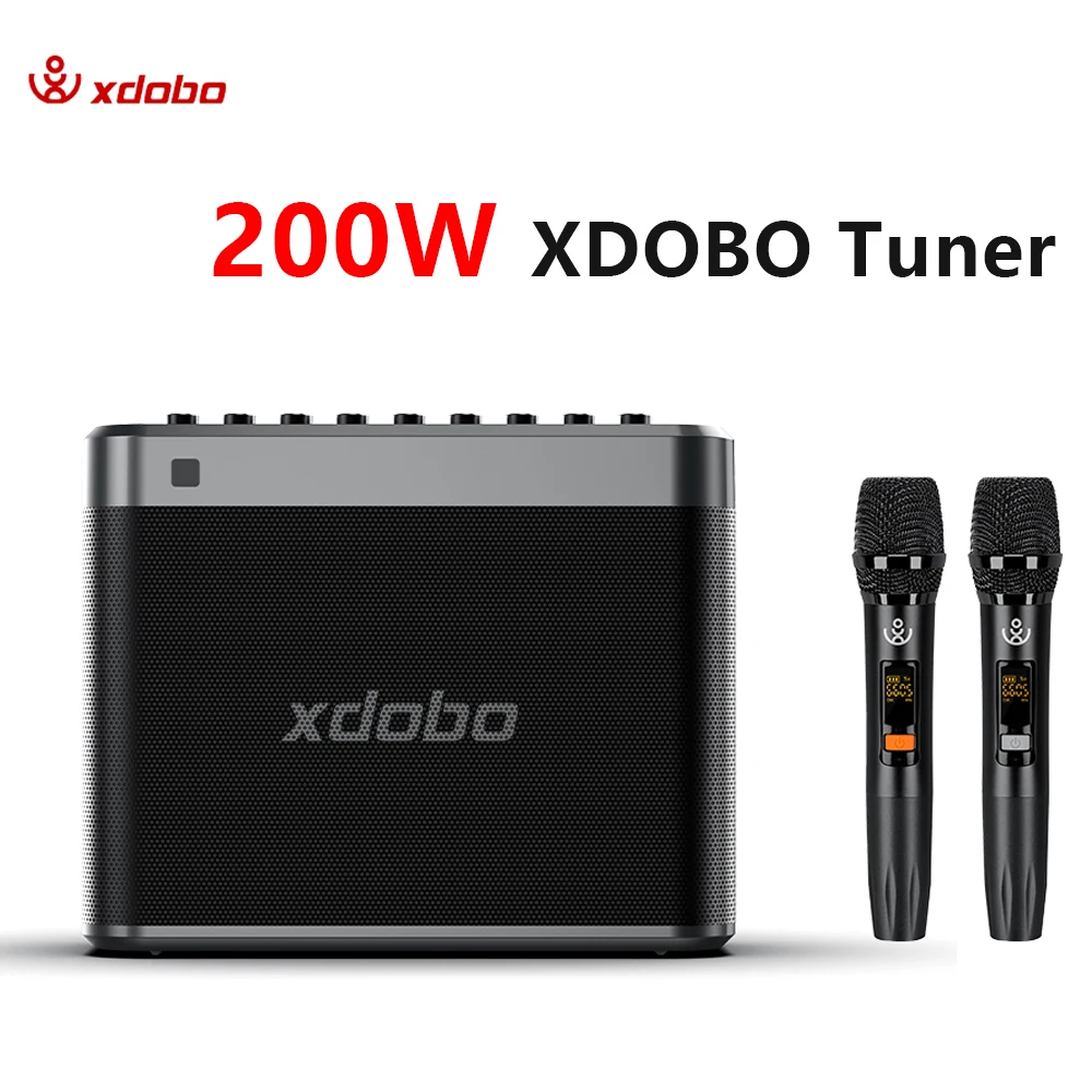 XDOBO Sintonizador 200W Altavoz Bluetooth portátil para exteriores Máquina de Karaoke con 2 micrófonos Caja de Sonido envolvente Subwoofer Inalámbrico