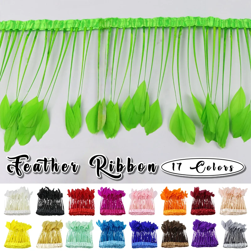 

2M Natural Goose Feather Trim 15-20CM Wide Colorful Dyed Satin Ribbon Fringe For Wedding Dress Sewing Stage Clothing Decoration