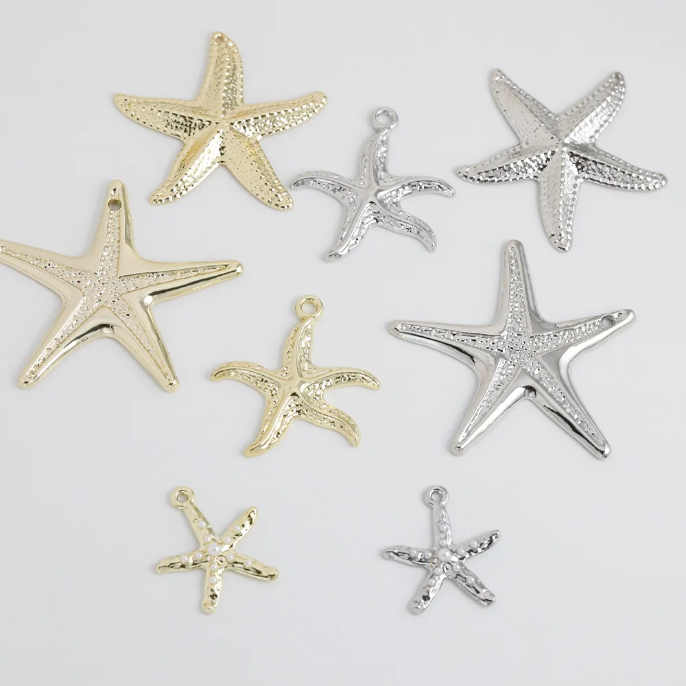 50pcs Diy Silvery Golden Color Pendant Connectors Ocean Starfish Necklace Earrings Pendant Charms Diy Jewelry Making Accessories