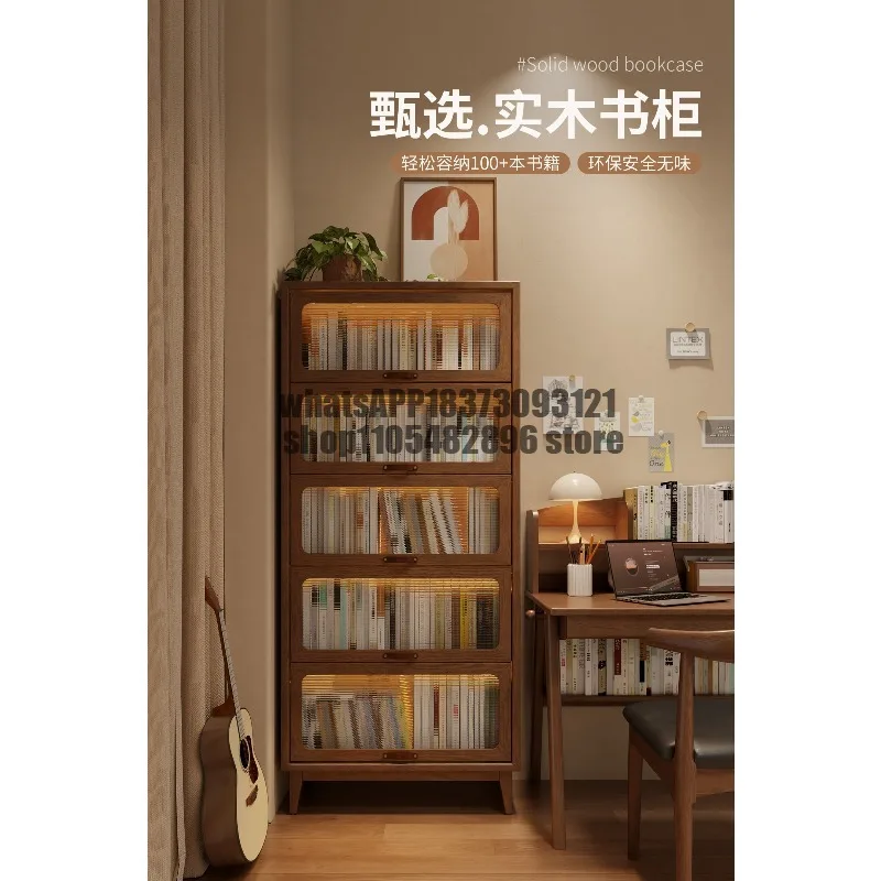 Staubdichtes Bücherregal aus Massivholz mit Glastür, Kombinationsschrank mit Tür, vom Boden bis zur Decke reichend, für den Haushalt, Wohnzimmer, amerikanischer Stil.