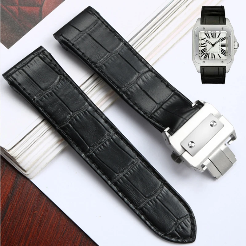 High Quality Genuine Leather Watch Strap For Cartier Watchband Santos 100 Series 20mm 23mm Men's And Women Folding Buckle