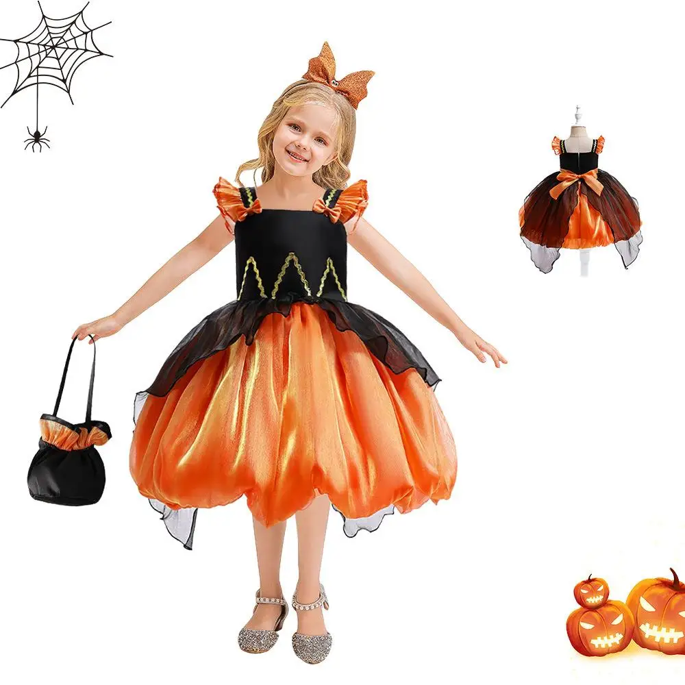 Gonna costume da strega primaverile per ragazze Performance Abito carino Halloween per bambini Par Stage Dance Scintillio Banchetto notturno