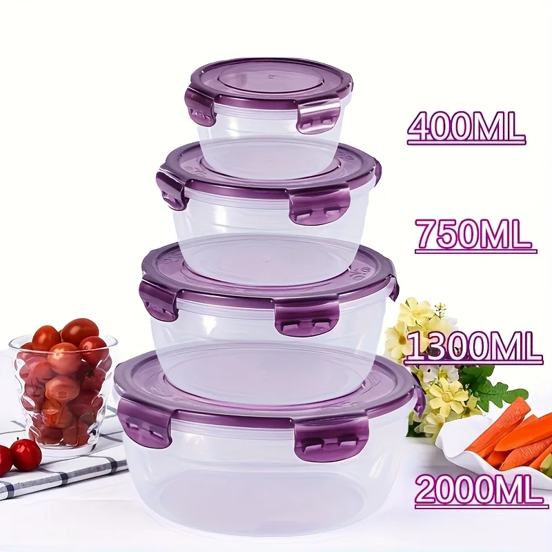 8pcs Set of 4 Containers with 4 Lids,transparent Food Storage Container,Canteens,camping,and Kitchen Storage Containers