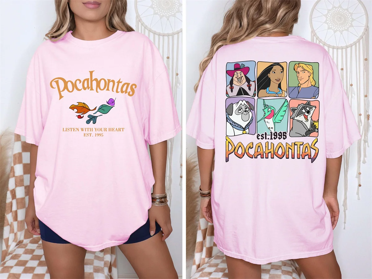 両面ポカホンタス ミーコ アフタヌーン ドリーミング 風の色 ディズニー プリンセス 友人旅行 コットン Tシャツ 夏 レディース トップス