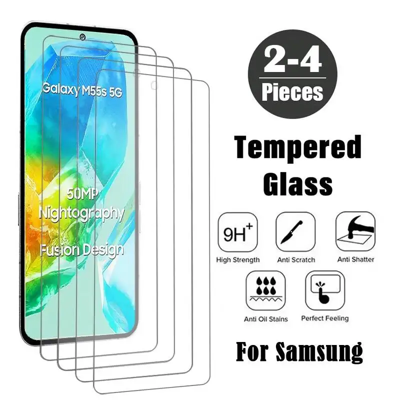 

2-4Piece Tempered Glass Galaxy M55S M55 M35 M15 M05 M54 M34 M14 M04 Screen Protector For Samsung M53 M33 M23 M62 M52