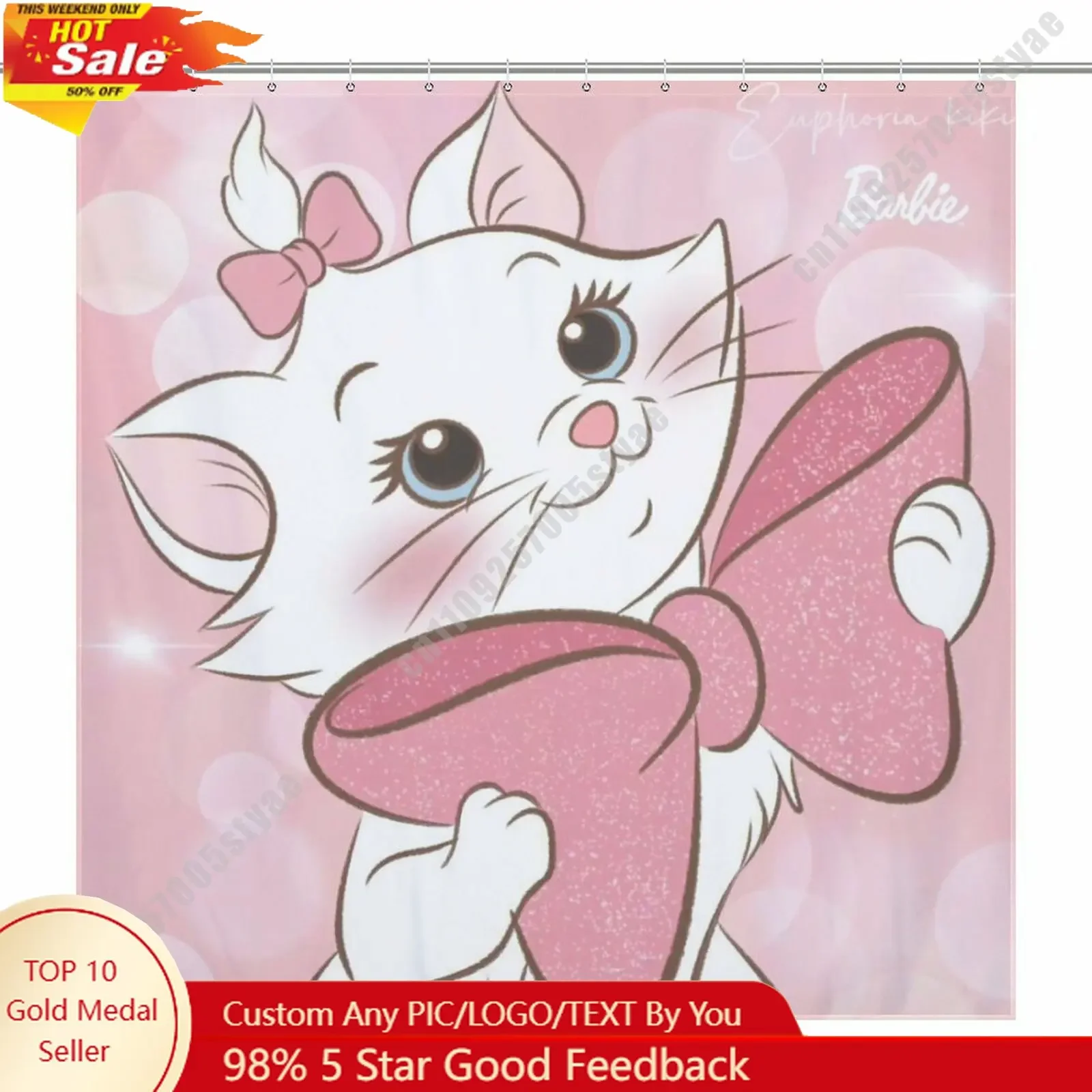 Marie Shower Curtain Disney Cartoon Movie Kids Cute Animal Bathroom Home Party Decoration Waterproof Custom Bath Curtain