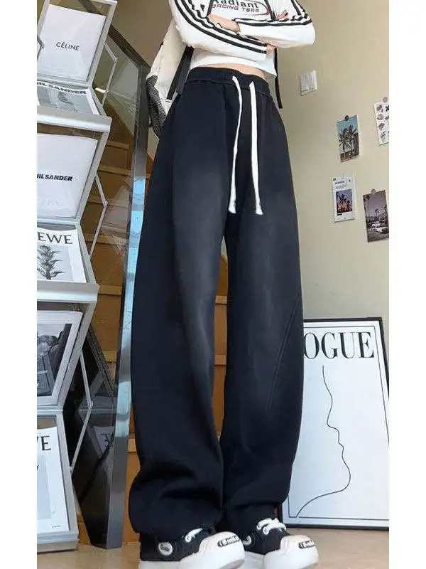 الأمريكية الرجعية واسعة الساق السراويل الرجال حجم كبير فضفاض عادية الشارع الرياضة تنوعا ثنى فضفاضة تناسب مستقيم قطع بنطلون