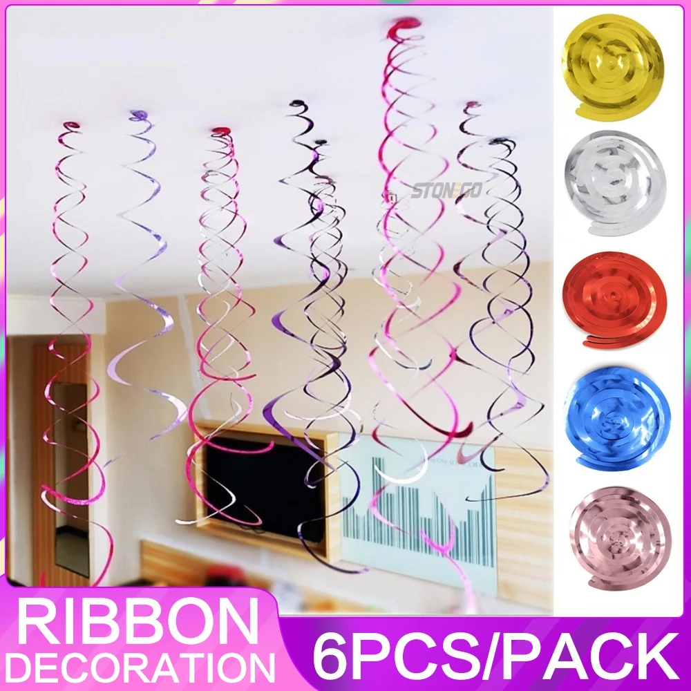 Shining Foil  Swirls Banner Baby Shower Table Decoration Happy Birthday Decoration Party Background Balloon Decoration 6Pcs/Pack