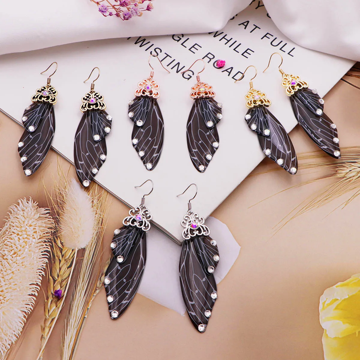 WHOLESALE BEST SELLER - Hypoallergenic Multi-colored Fairy Wing Earrings Set - 12 pair/set - Gradient Butterfly Earring PACK