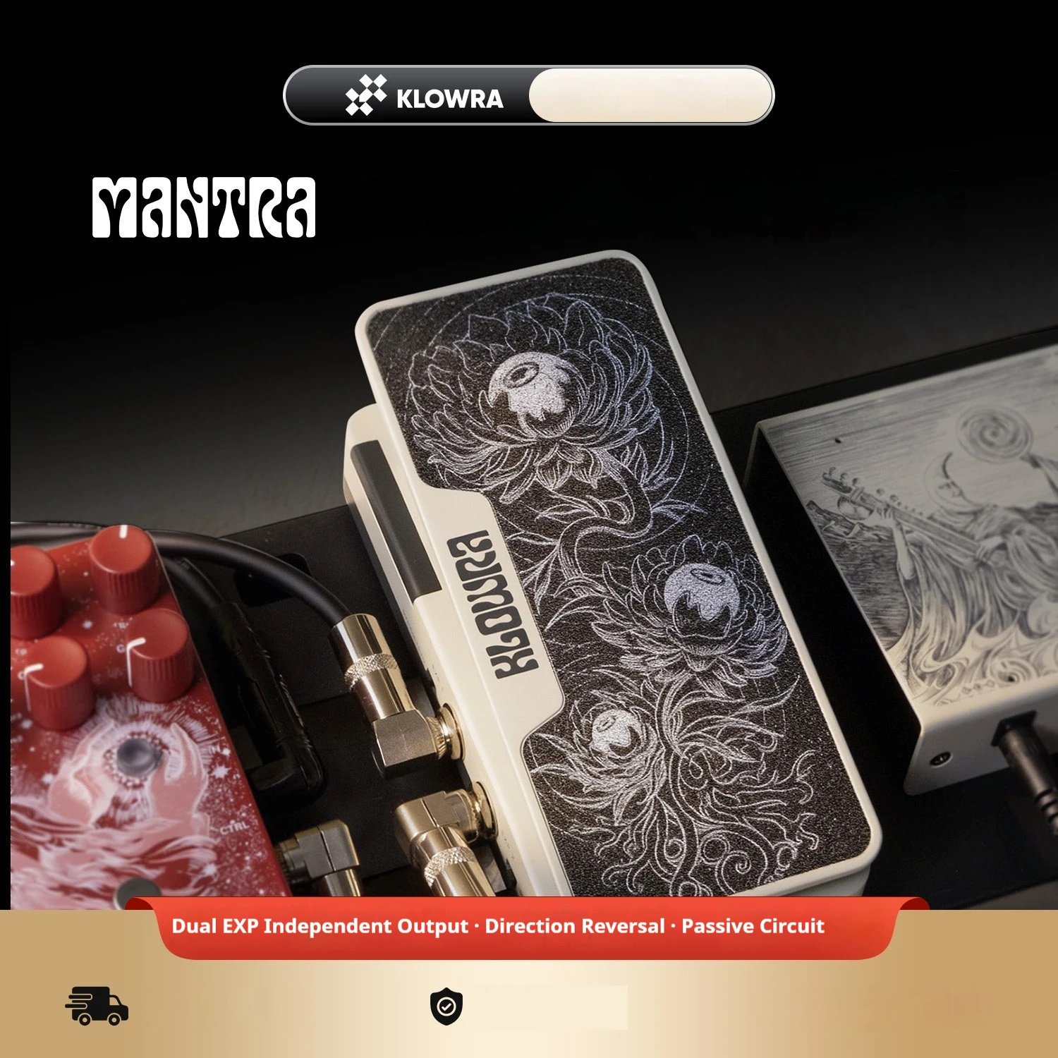 KLOWRA x HOTONE MANTRA Expression Pedal Passive Volume Control Dual Channel for Electric Guitar Effects Pedal view 2