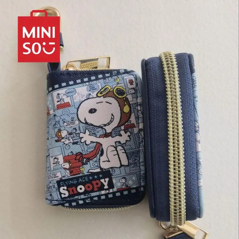 Kawaii Snoopy Car Key Bag Mision Anime Cartoon Pu Leather Zipper Style Handheld Change Coin Bag Birthday Halloween Gift Girls