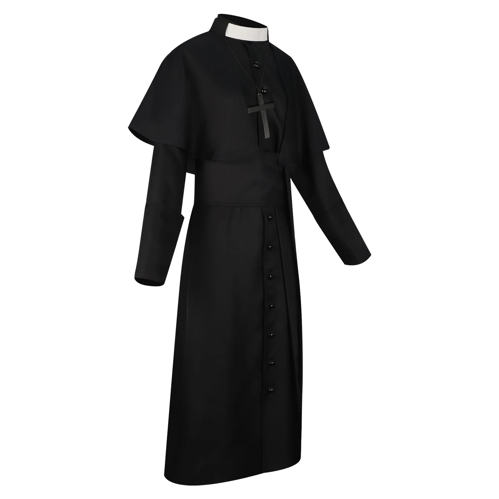 Мужской костюм-туника, черный средневековый монах, священник, Ренессанс, косплей с крестом, ожерелье