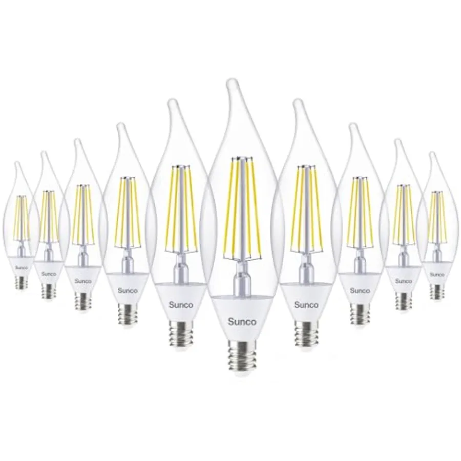 

Sunco 10 Pack Dusk to Dawn Candelabra CA11 LED Light Bulb Outdoor, 5W Equivalent 40W, CRI90, Candle Flame Tip, Photocell Sensor