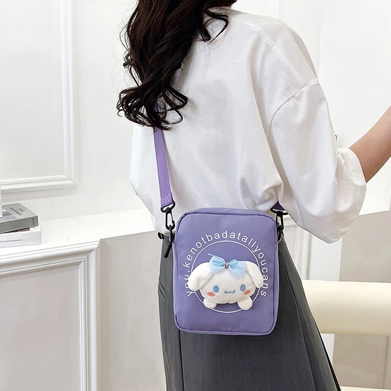 Bolsa de mensajero de Anime Sanrios Cinnamoroll para niños, bolso de pecho de moda, mochila de viaje de lona de dibujos animados, bolso de hombro cruzado