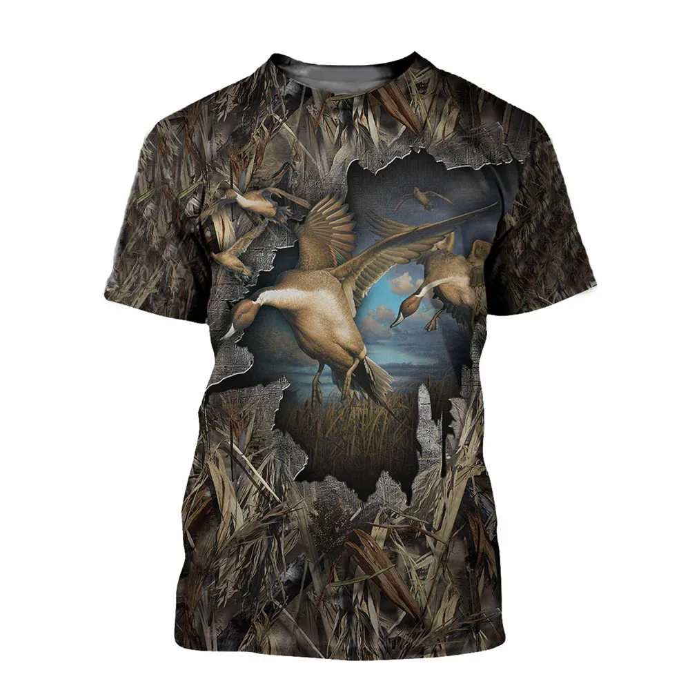 Camouflage Hunting Wild Duck Animal 3d Print T-shirt Top Round Neck Streetwear Fashion Casual Men\'s T Shirts Harajuku Clothing