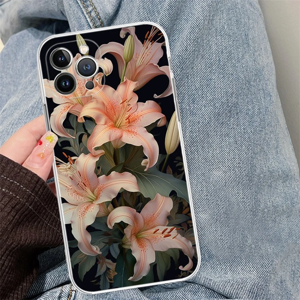 Lily Flowers Phone Case Silicone Soft for iphone 15 14 13 12 11 Pro Mini XS MAX 8 7 6 Plus X XS XR Cover