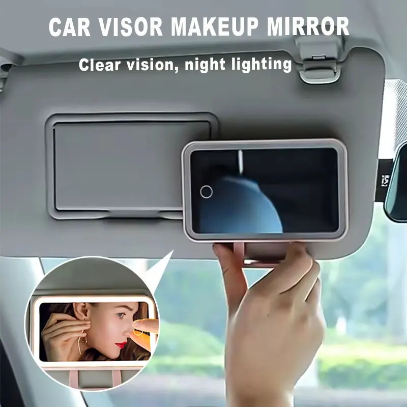Mini Car LED Makeup Mirror Three Gear Adjustment Sun VisorDimmable Touchscreen Auto Vanity Mirror Interior Rear Mirror HD Mirror